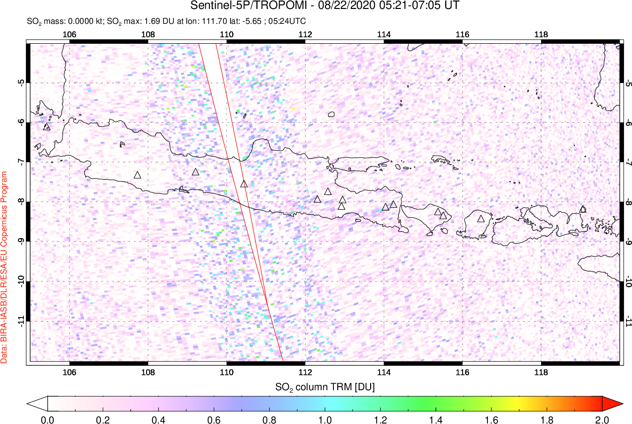 A sulfur dioxide image over Java, Indonesia on Aug 22, 2020.