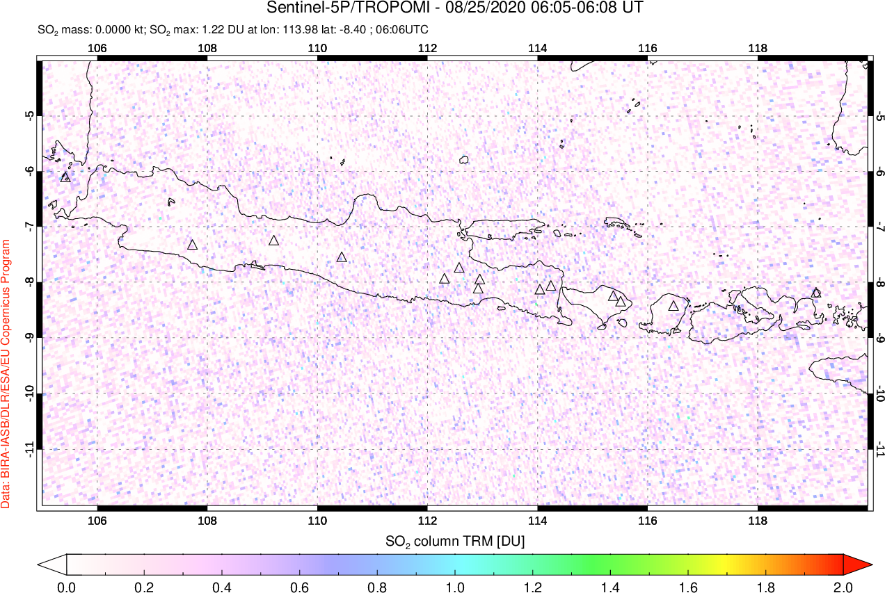 A sulfur dioxide image over Java, Indonesia on Aug 25, 2020.