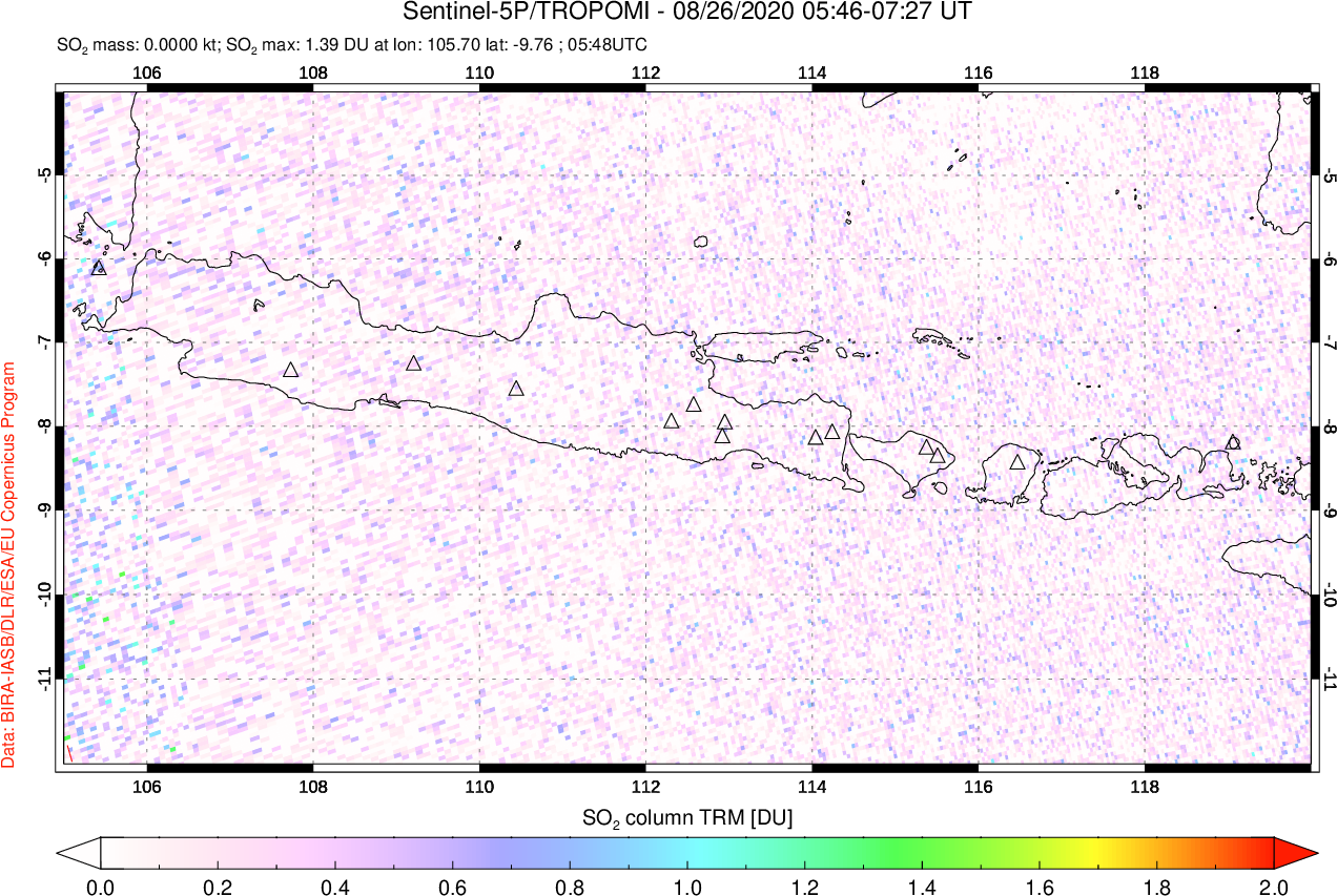 A sulfur dioxide image over Java, Indonesia on Aug 26, 2020.