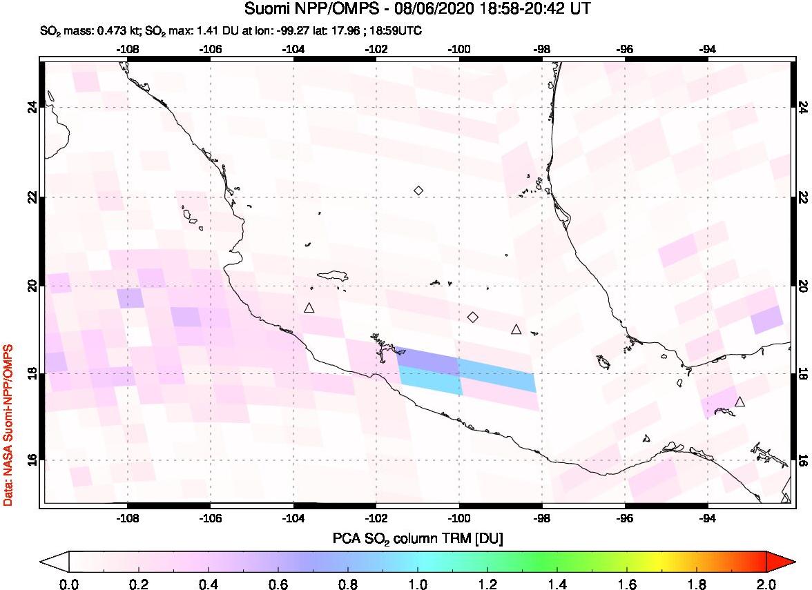 A sulfur dioxide image over Mexico on Aug 06, 2020.