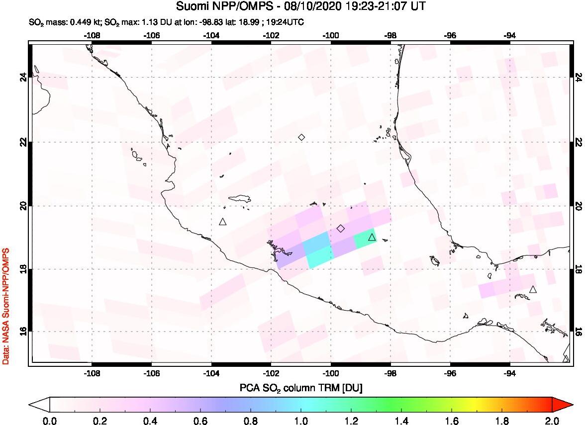 A sulfur dioxide image over Mexico on Aug 10, 2020.