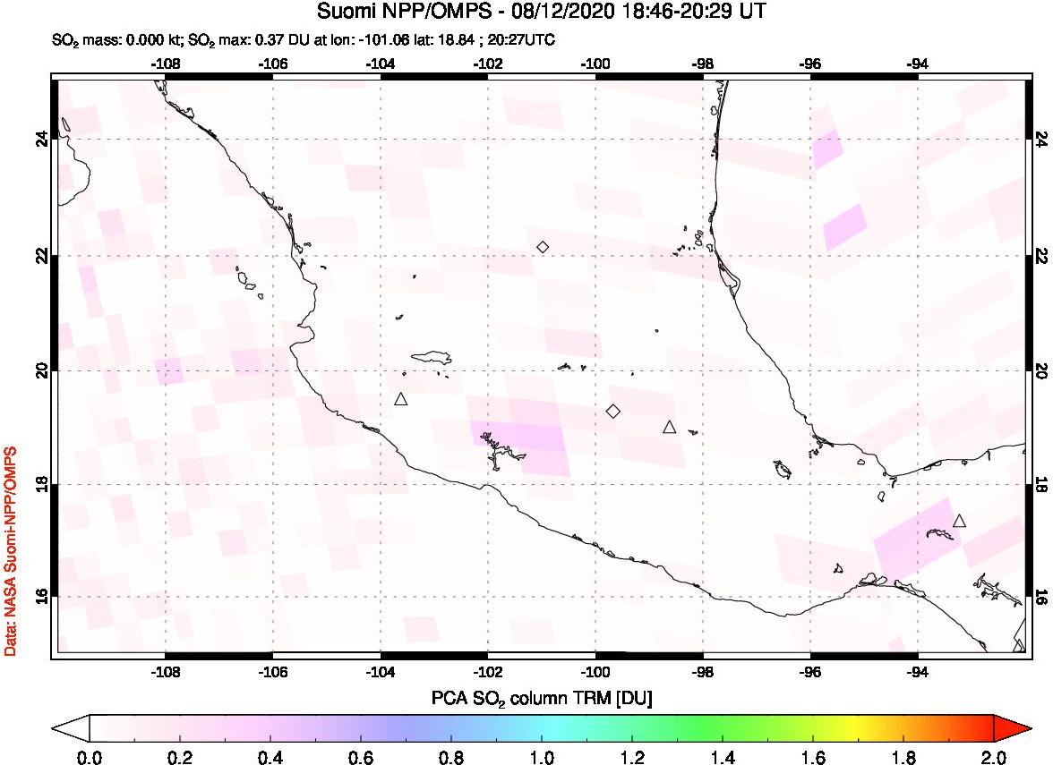 A sulfur dioxide image over Mexico on Aug 12, 2020.