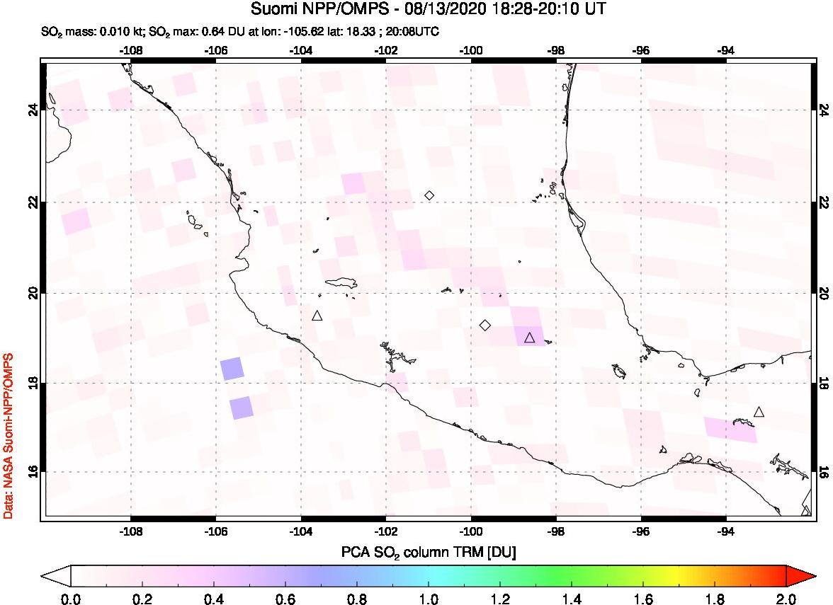 A sulfur dioxide image over Mexico on Aug 13, 2020.