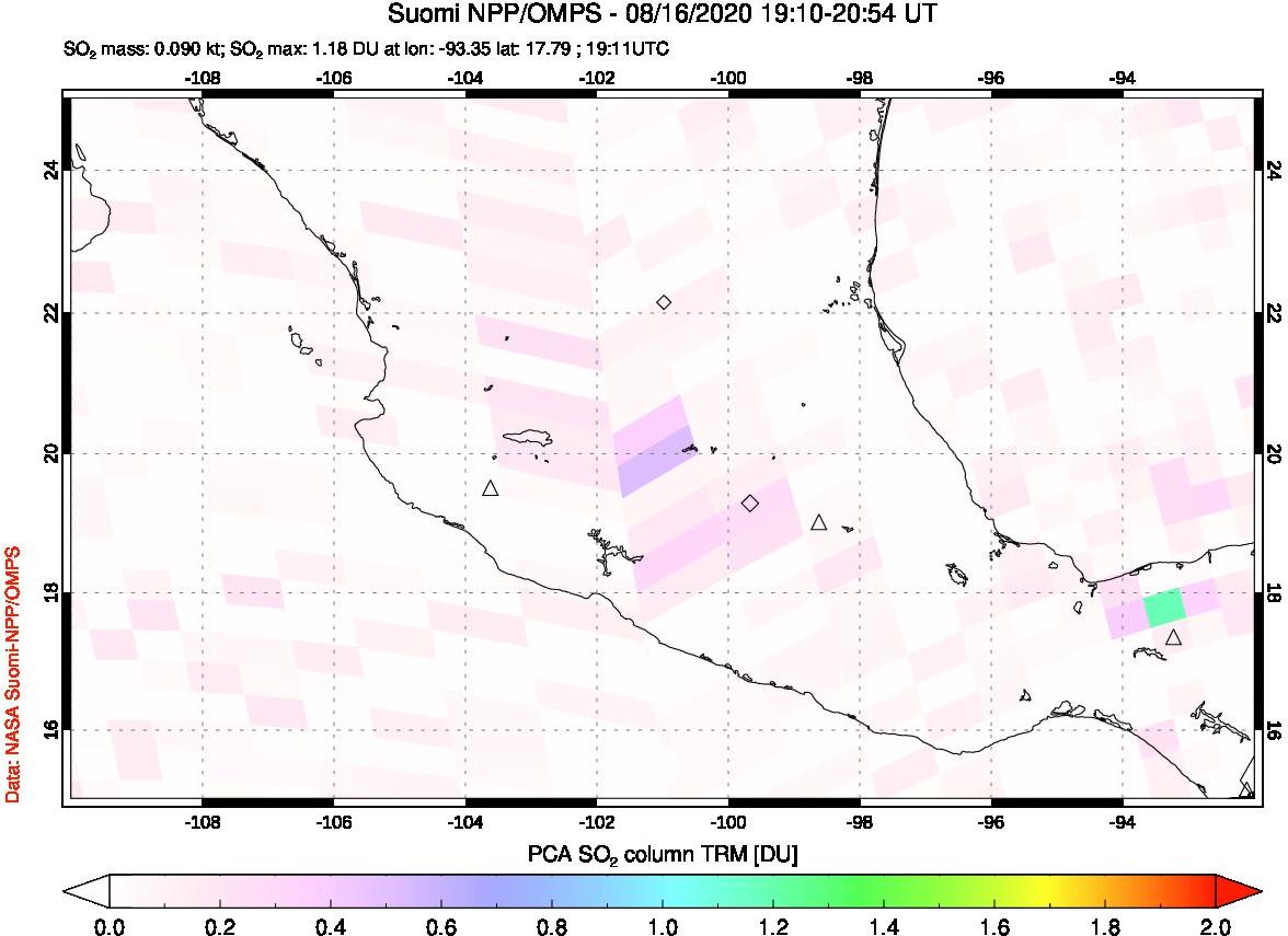 A sulfur dioxide image over Mexico on Aug 16, 2020.