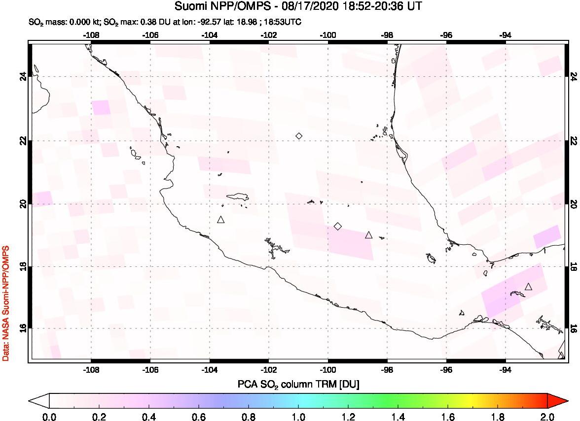 A sulfur dioxide image over Mexico on Aug 17, 2020.
