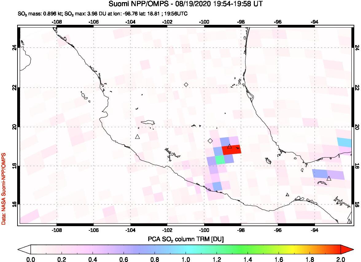 A sulfur dioxide image over Mexico on Aug 19, 2020.
