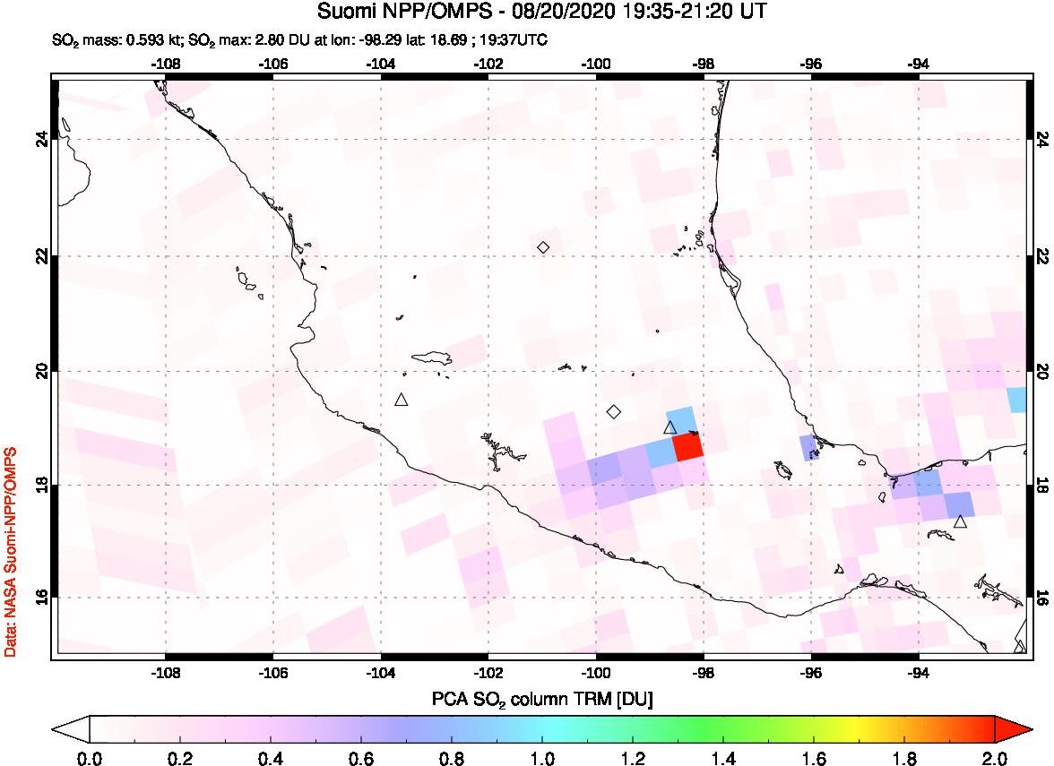 A sulfur dioxide image over Mexico on Aug 20, 2020.
