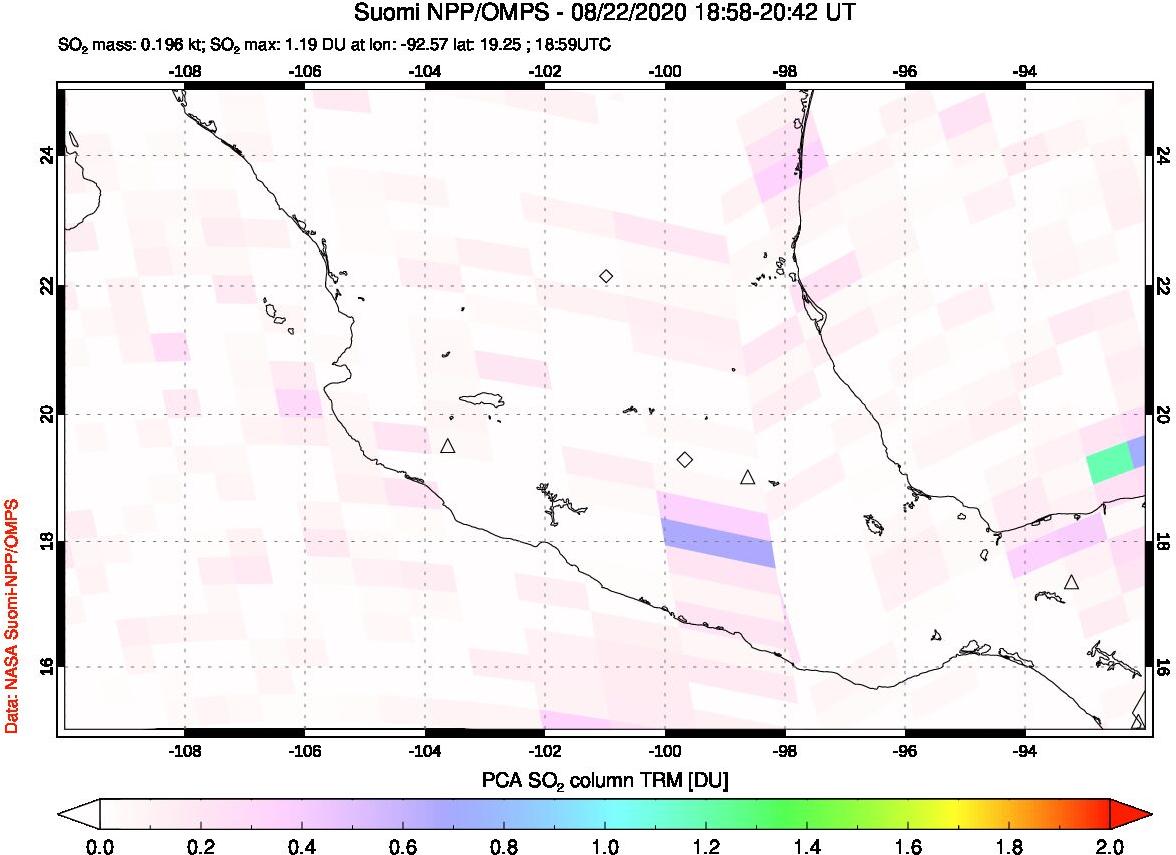 A sulfur dioxide image over Mexico on Aug 22, 2020.