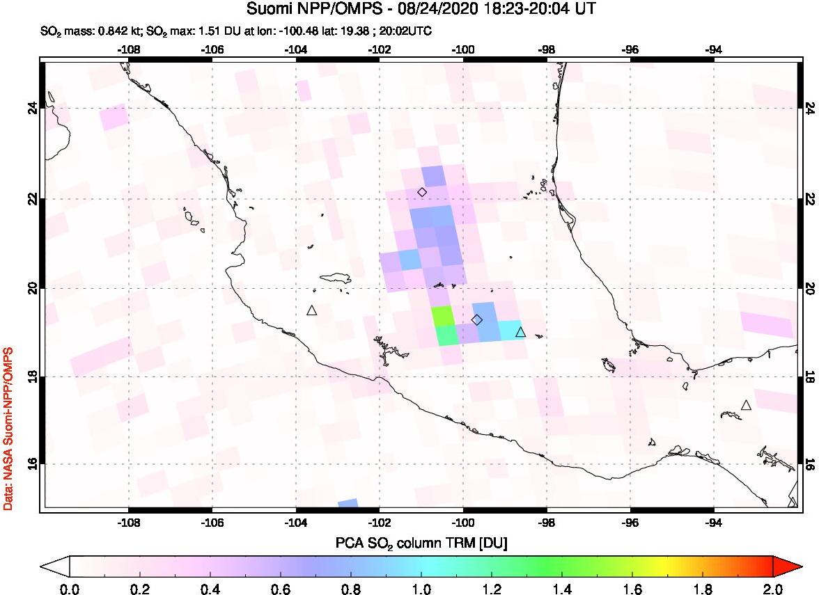 A sulfur dioxide image over Mexico on Aug 24, 2020.