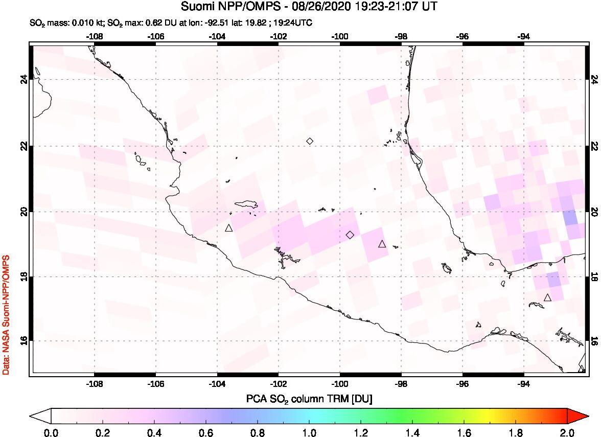 A sulfur dioxide image over Mexico on Aug 26, 2020.