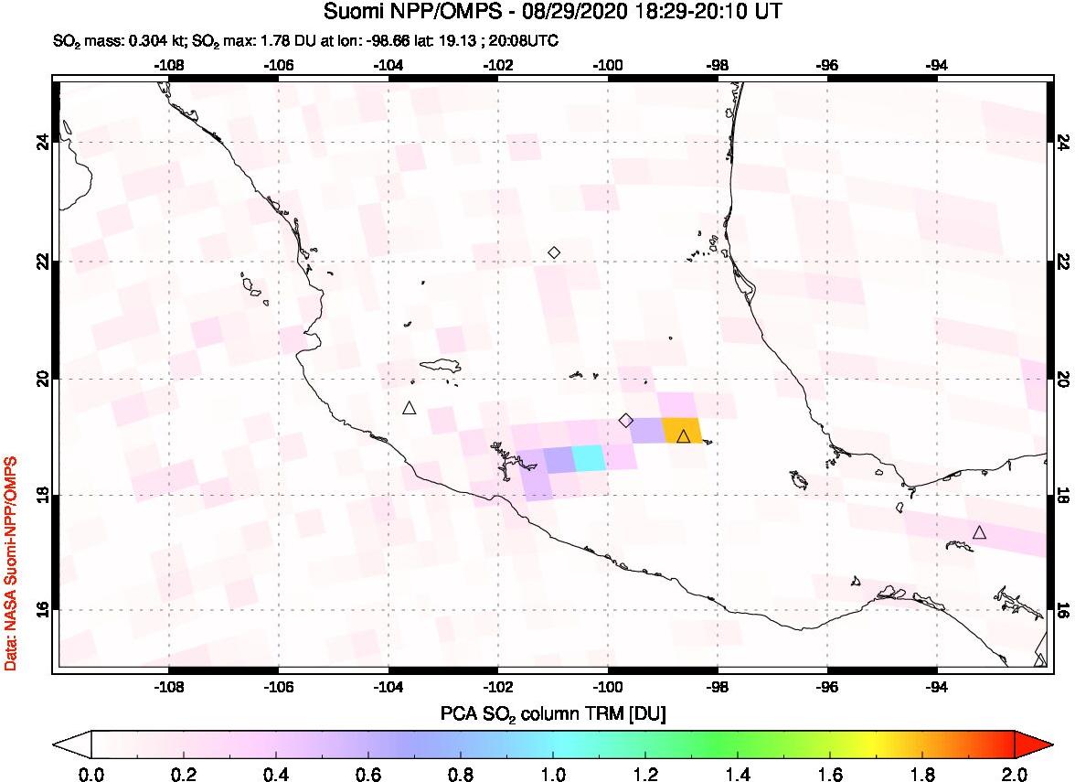 A sulfur dioxide image over Mexico on Aug 29, 2020.