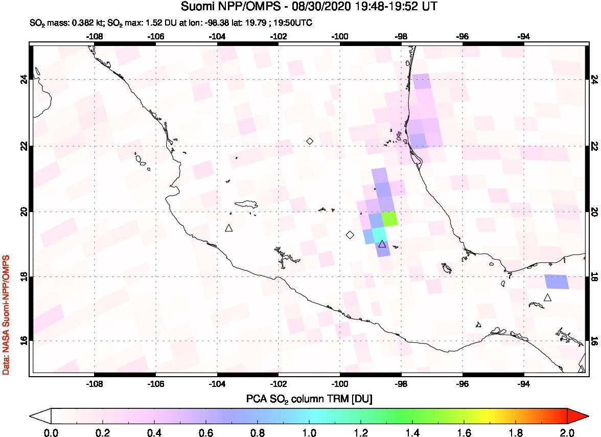 A sulfur dioxide image over Mexico on Aug 30, 2020.