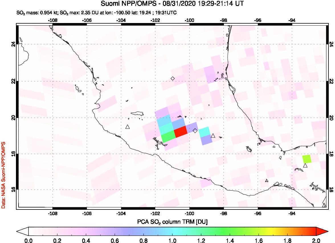 A sulfur dioxide image over Mexico on Aug 31, 2020.