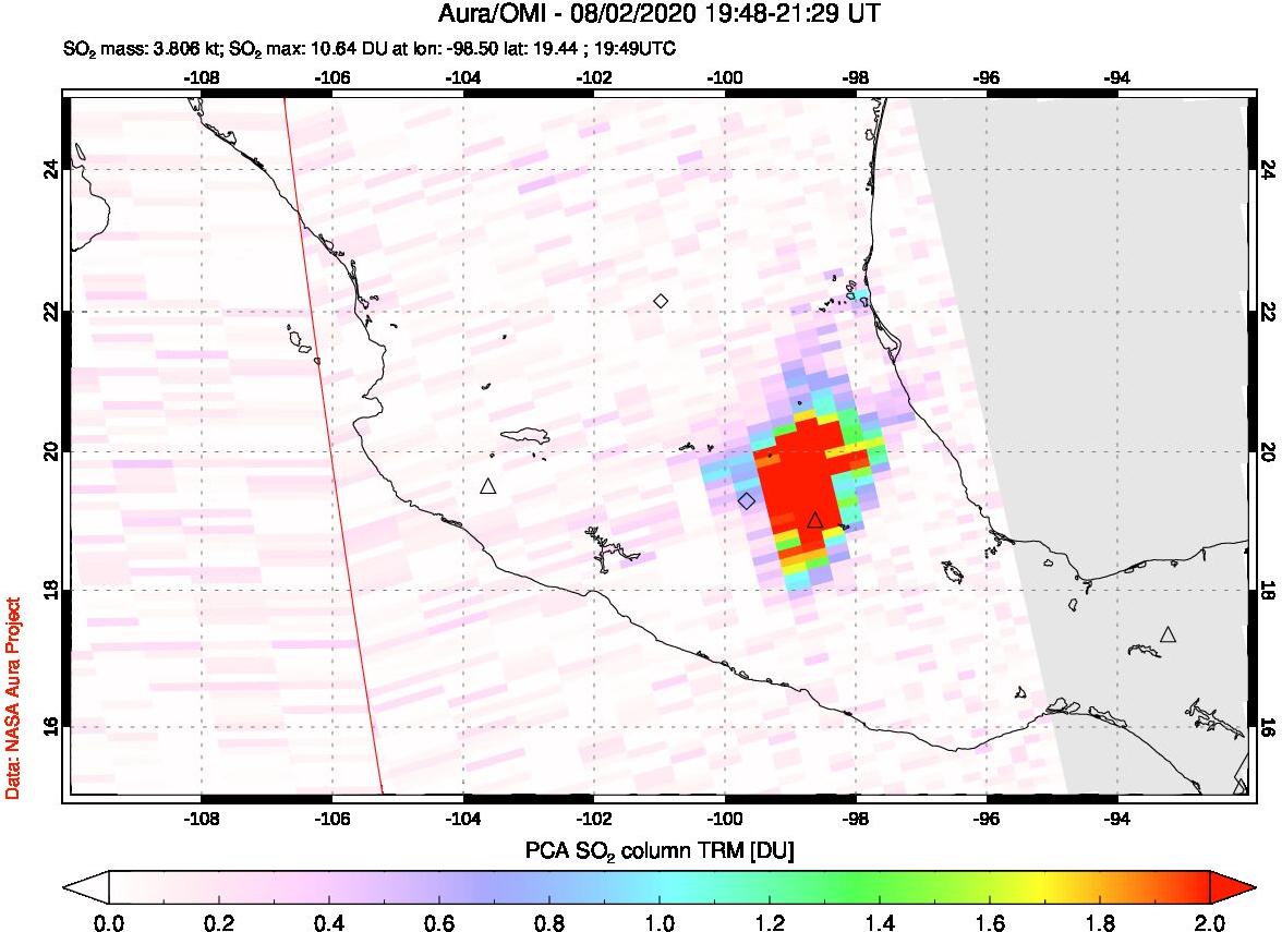 A sulfur dioxide image over Mexico on Aug 02, 2020.