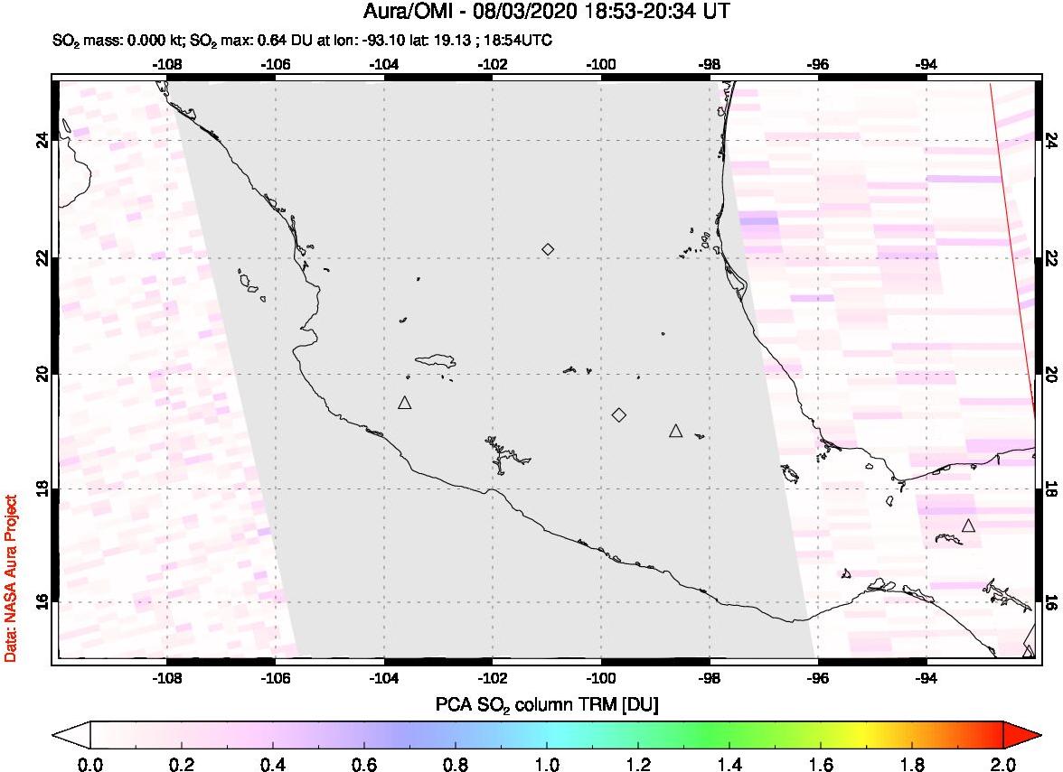 A sulfur dioxide image over Mexico on Aug 03, 2020.