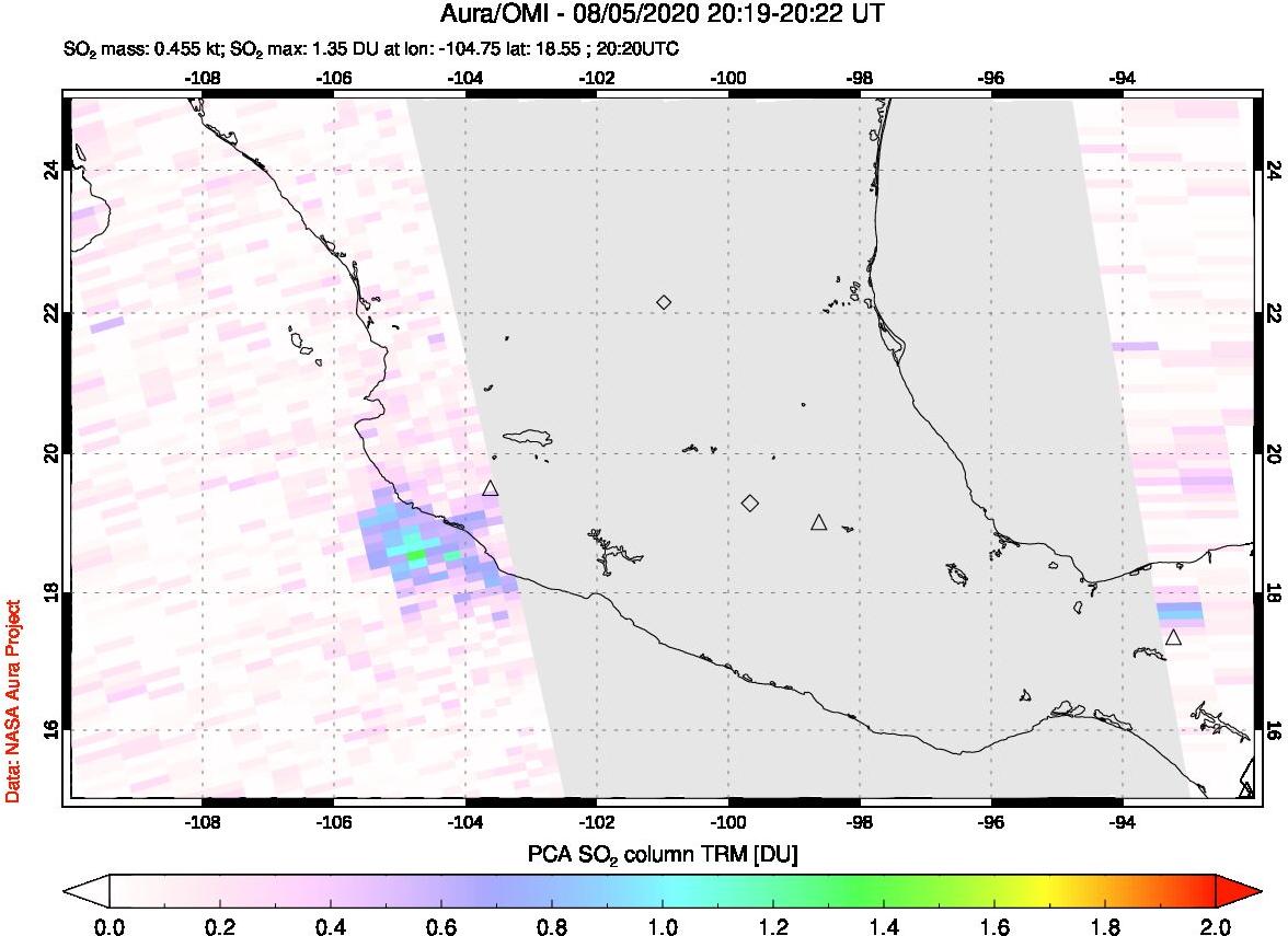 A sulfur dioxide image over Mexico on Aug 05, 2020.