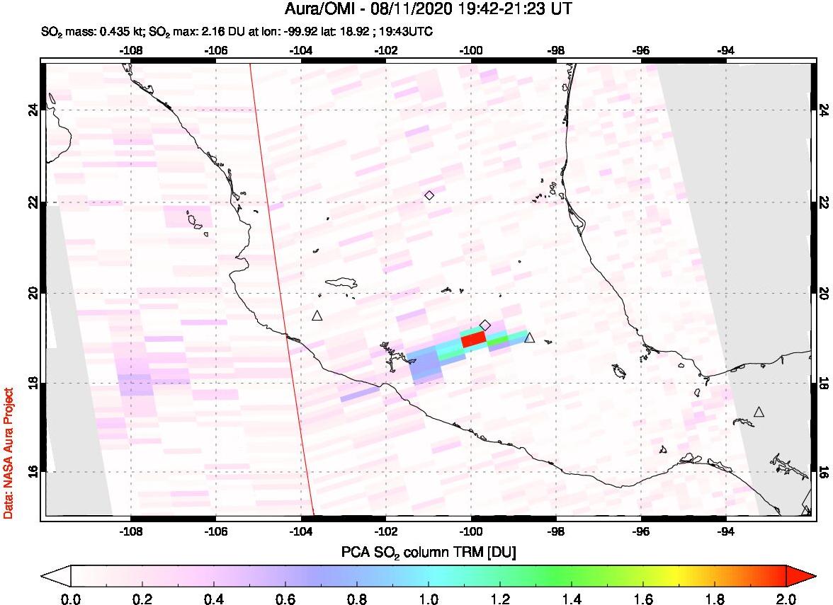A sulfur dioxide image over Mexico on Aug 11, 2020.