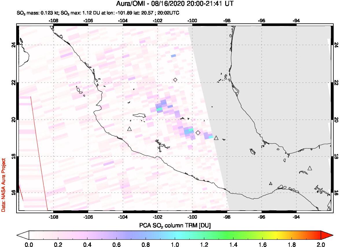 A sulfur dioxide image over Mexico on Aug 16, 2020.