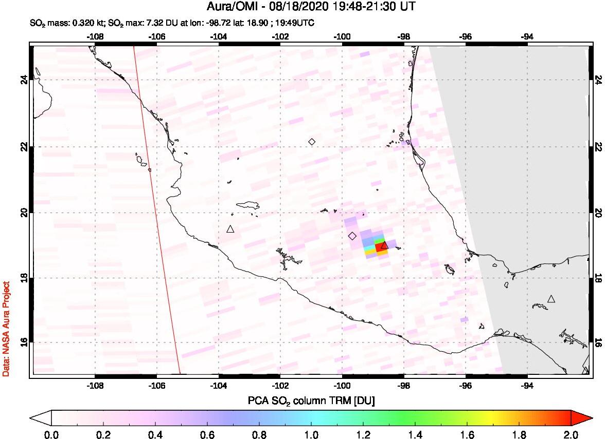 A sulfur dioxide image over Mexico on Aug 18, 2020.