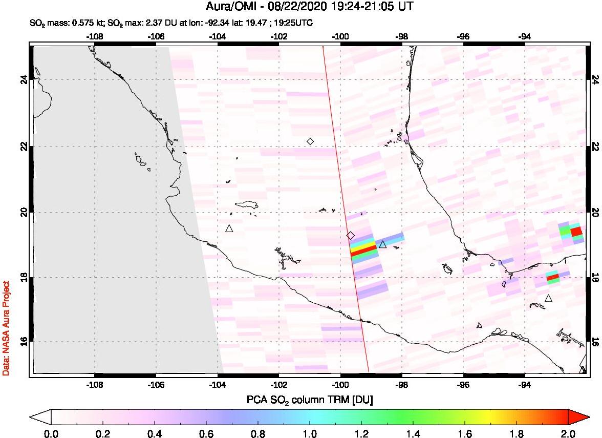 A sulfur dioxide image over Mexico on Aug 22, 2020.