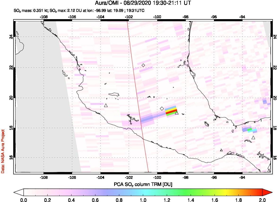 A sulfur dioxide image over Mexico on Aug 29, 2020.