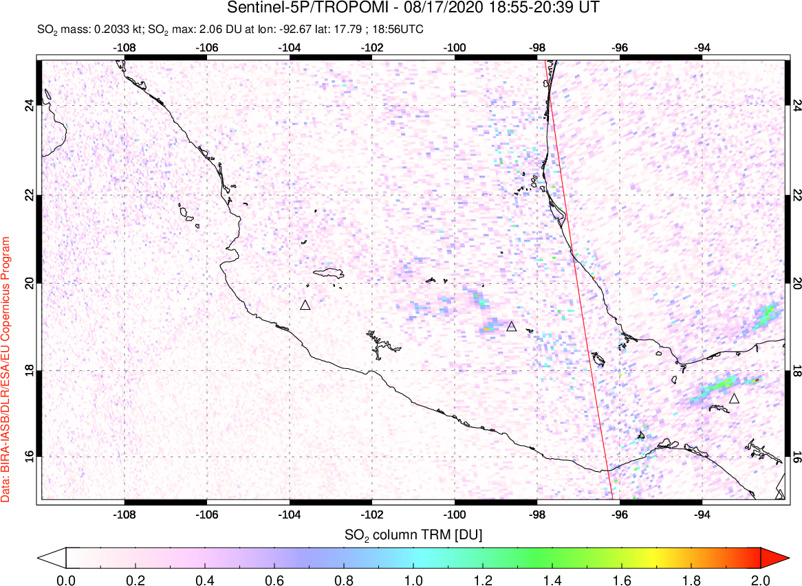 A sulfur dioxide image over Mexico on Aug 17, 2020.
