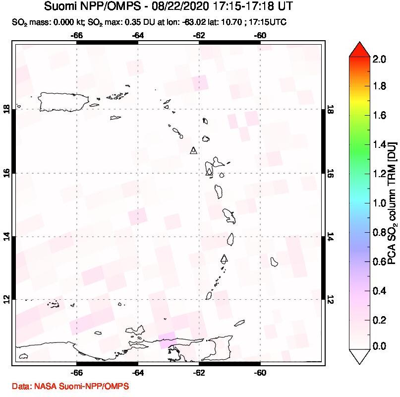 A sulfur dioxide image over Montserrat, West Indies on Aug 22, 2020.