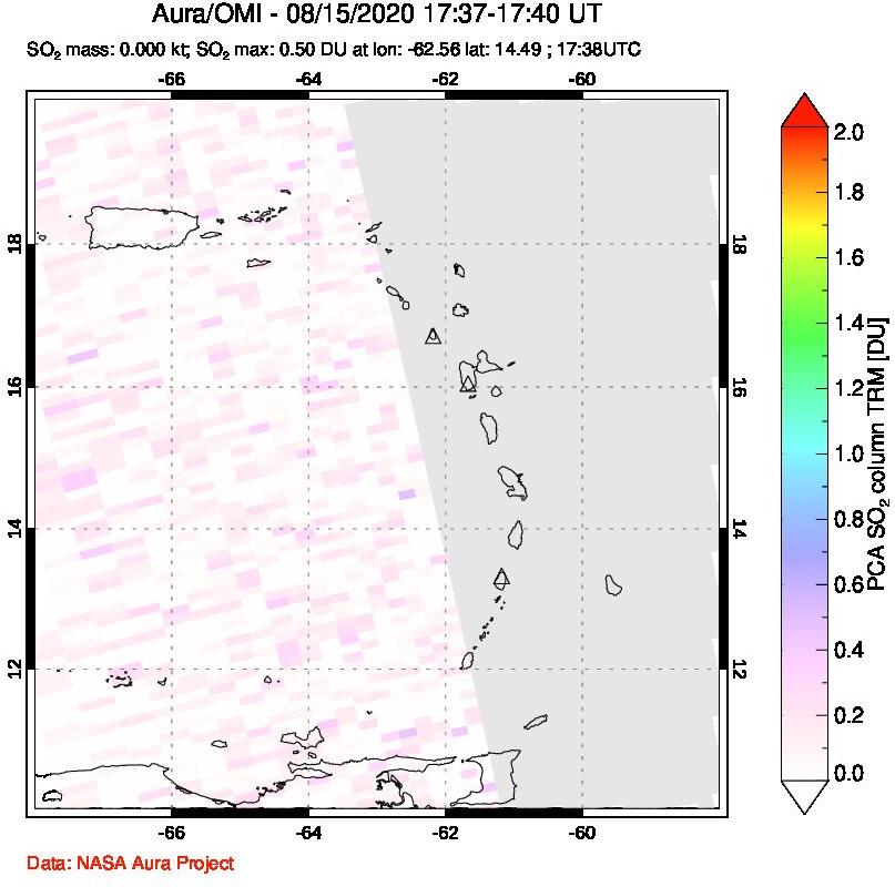 A sulfur dioxide image over Montserrat, West Indies on Aug 15, 2020.