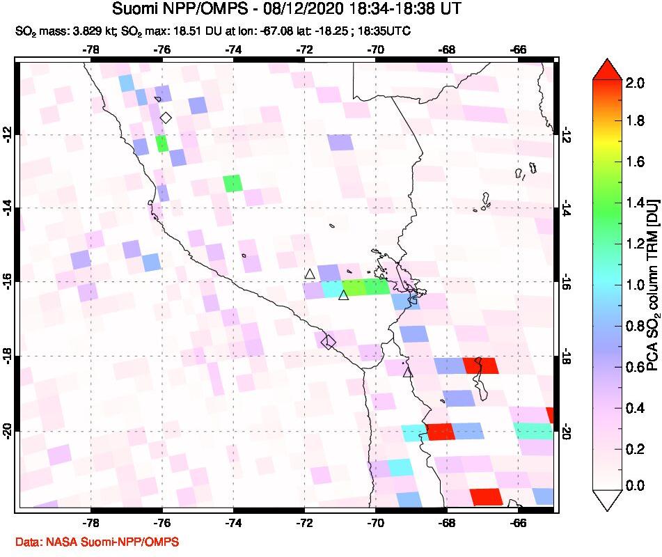 A sulfur dioxide image over Peru on Aug 12, 2020.