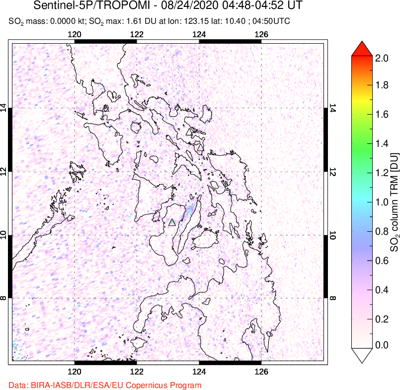 A sulfur dioxide image over Philippines on Aug 24, 2020.