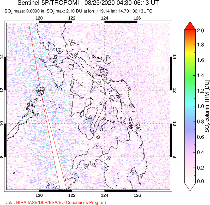 A sulfur dioxide image over Philippines on Aug 25, 2020.