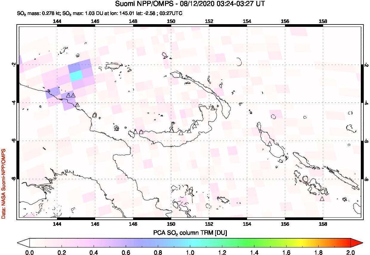 A sulfur dioxide image over Papua, New Guinea on Aug 12, 2020.
