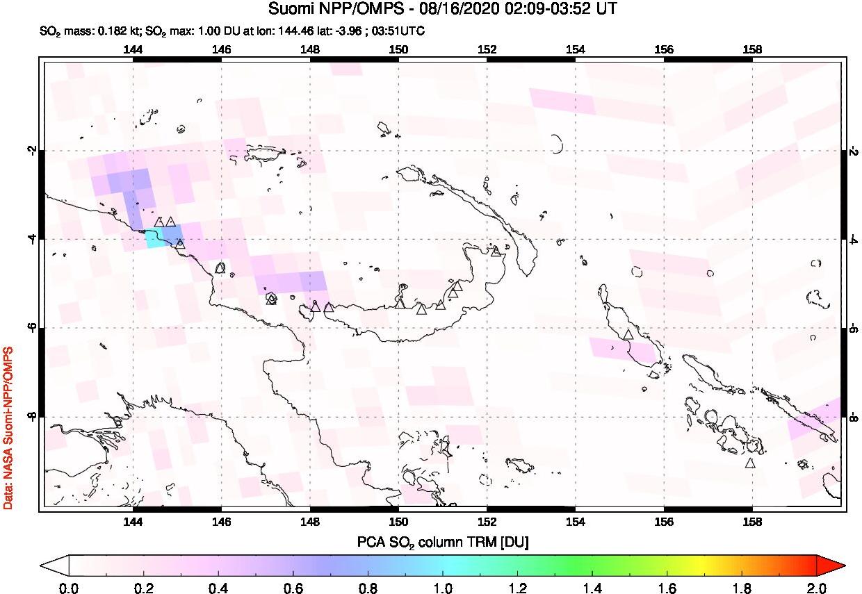 A sulfur dioxide image over Papua, New Guinea on Aug 16, 2020.