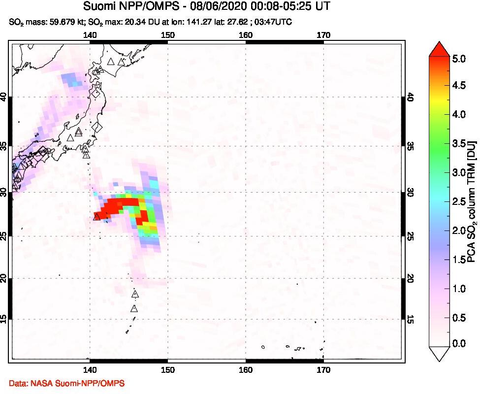 A sulfur dioxide image over Western Pacific on Aug 06, 2020.