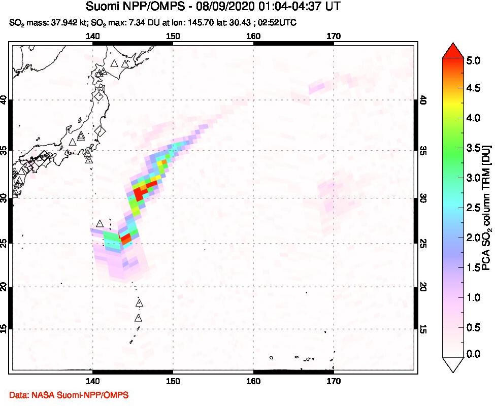A sulfur dioxide image over Western Pacific on Aug 09, 2020.