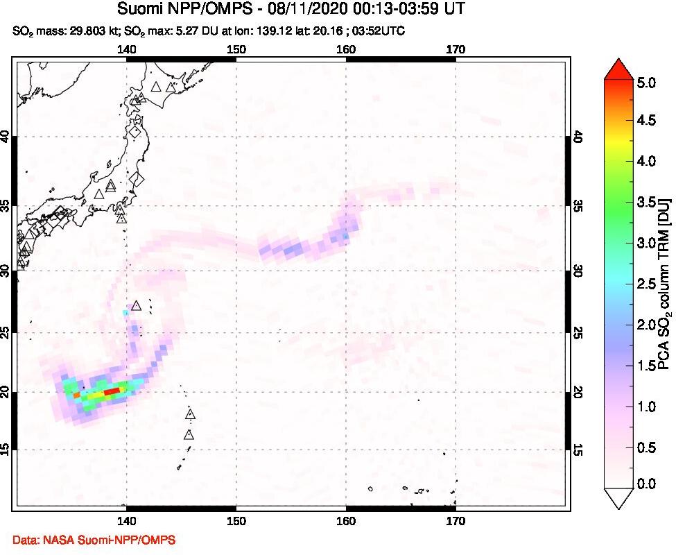 A sulfur dioxide image over Western Pacific on Aug 11, 2020.