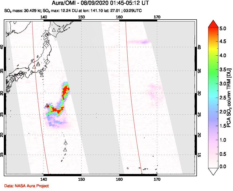 A sulfur dioxide image over Western Pacific on Aug 09, 2020.