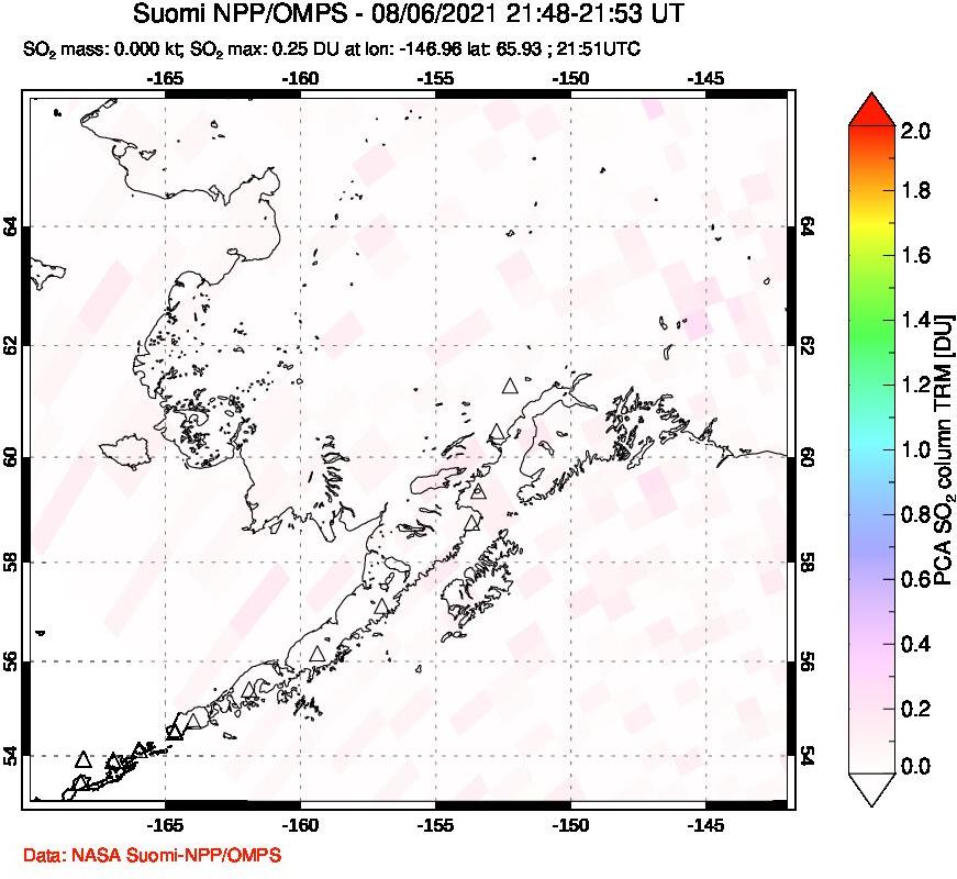 A sulfur dioxide image over Alaska, USA on Aug 06, 2021.