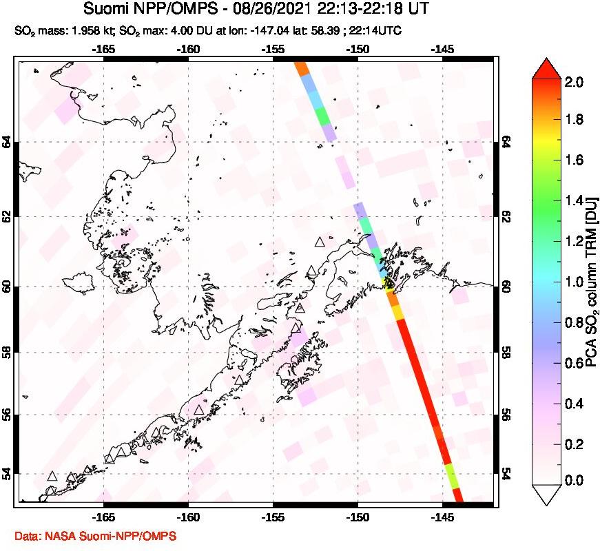 A sulfur dioxide image over Alaska, USA on Aug 26, 2021.