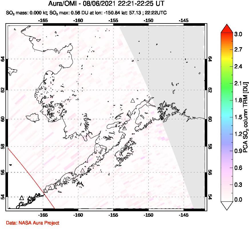 A sulfur dioxide image over Alaska, USA on Aug 06, 2021.