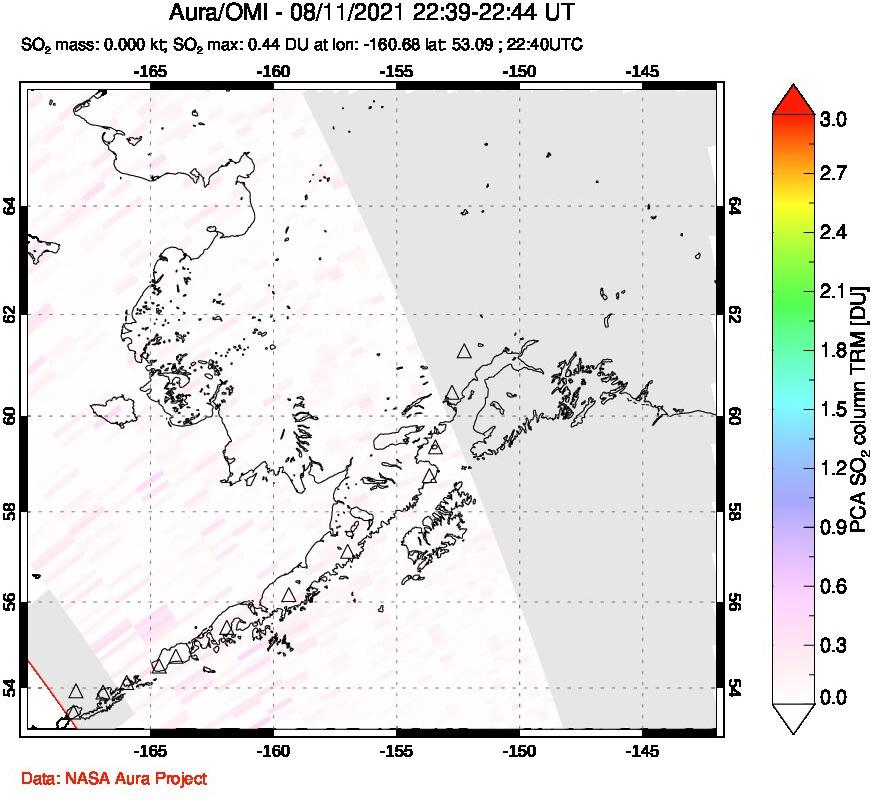 A sulfur dioxide image over Alaska, USA on Aug 11, 2021.