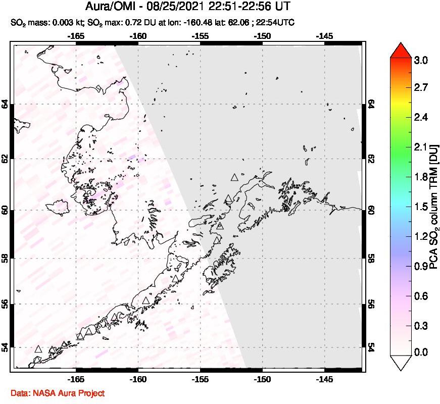 A sulfur dioxide image over Alaska, USA on Aug 25, 2021.