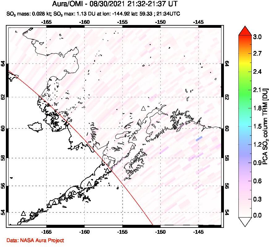 A sulfur dioxide image over Alaska, USA on Aug 30, 2021.