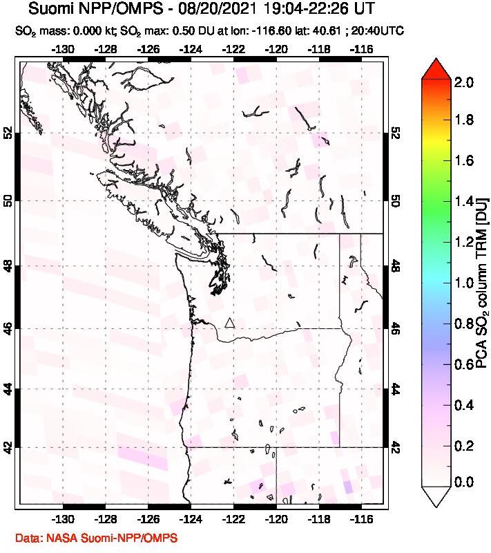 A sulfur dioxide image over Cascade Range, USA on Aug 20, 2021.