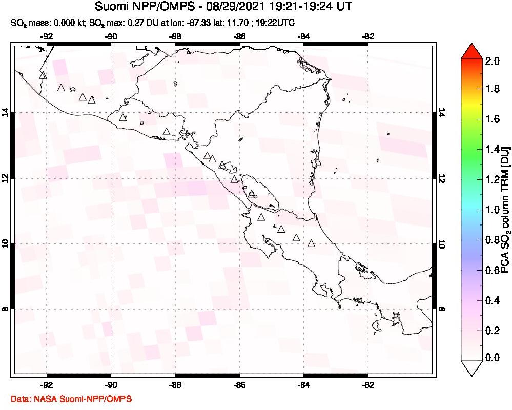 A sulfur dioxide image over Central America on Aug 29, 2021.