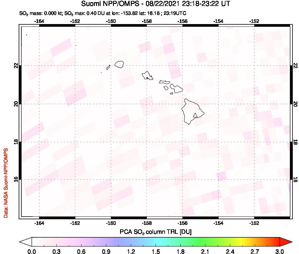 A sulfur dioxide image over Hawaii, USA on Aug 22, 2021.