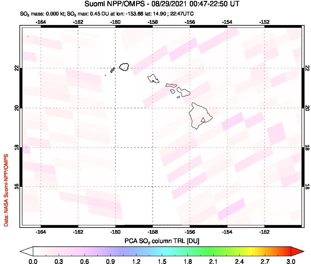 A sulfur dioxide image over Hawaii, USA on Aug 29, 2021.