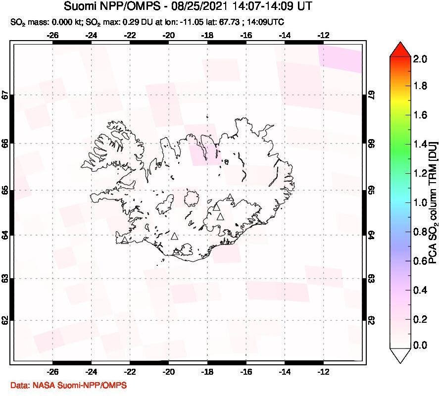 A sulfur dioxide image over Iceland on Aug 25, 2021.