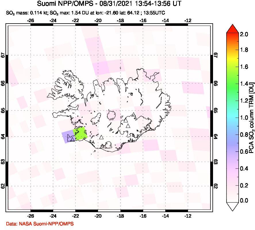 A sulfur dioxide image over Iceland on Aug 31, 2021.