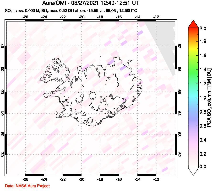 A sulfur dioxide image over Iceland on Aug 27, 2021.